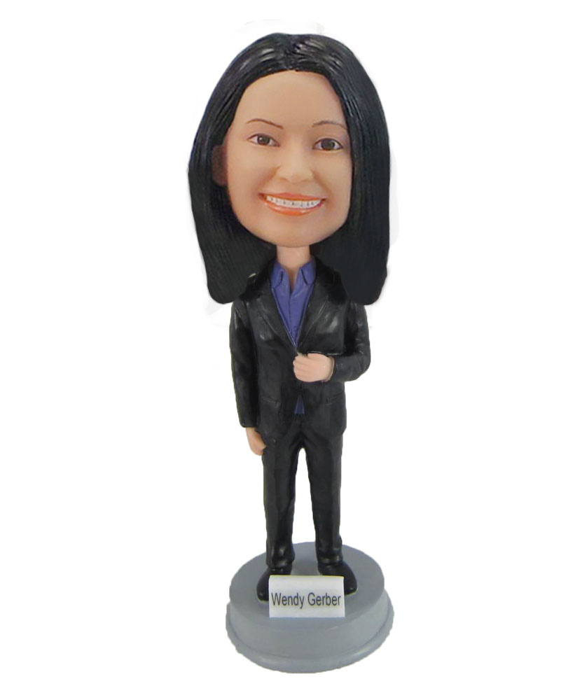 Custom Black Suit Girl Bobble Head Female Black Suit Girl Doll F915