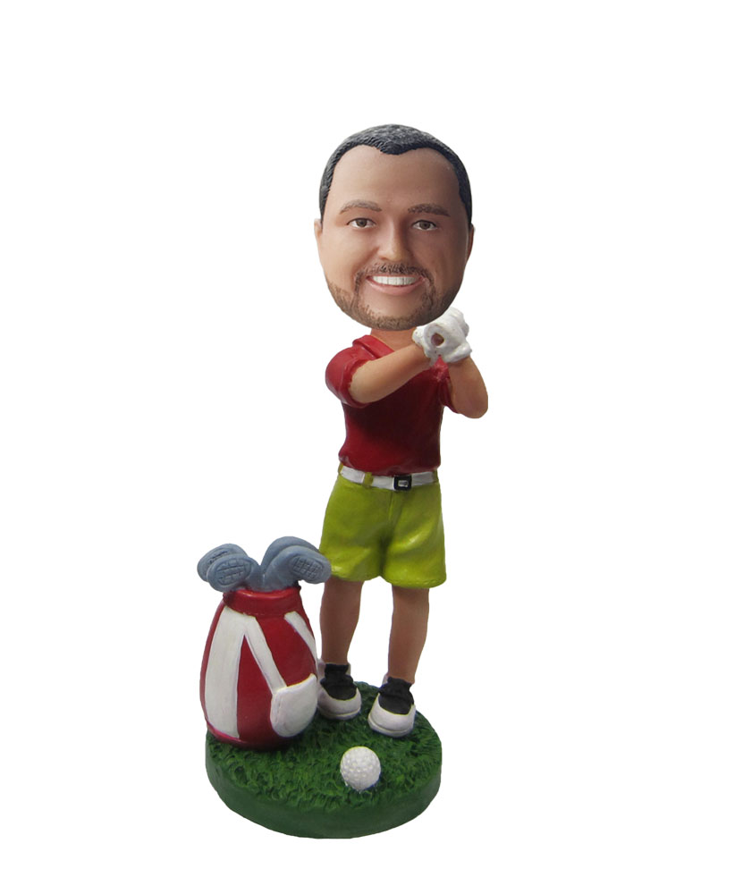 Golfer Lean On the Club With Golf Bag At Side Bobbleheads S447