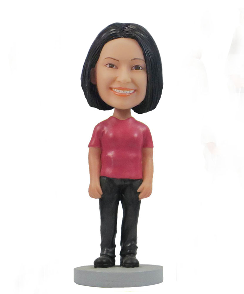 Casual female red top bobblehead doll