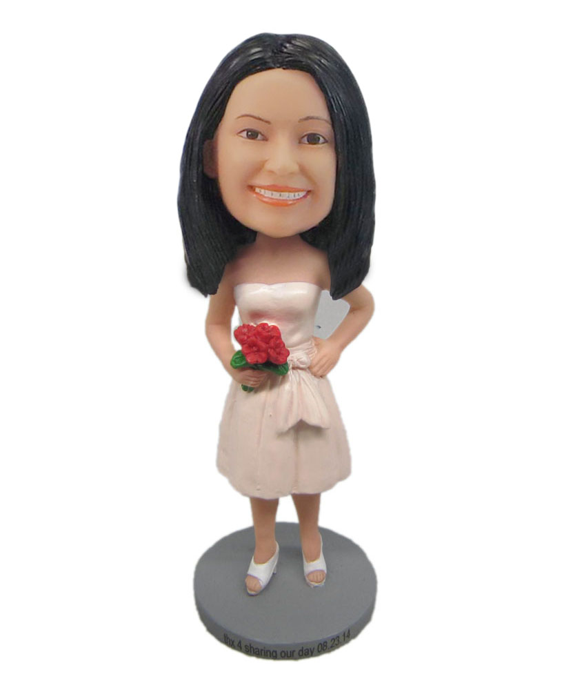 Bride holding roses bobblehead doll
