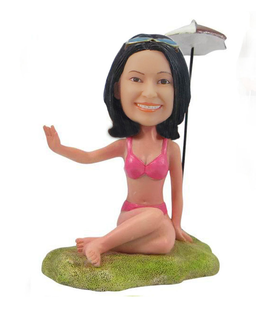 Beach Yoga Woman bobblehead Doll