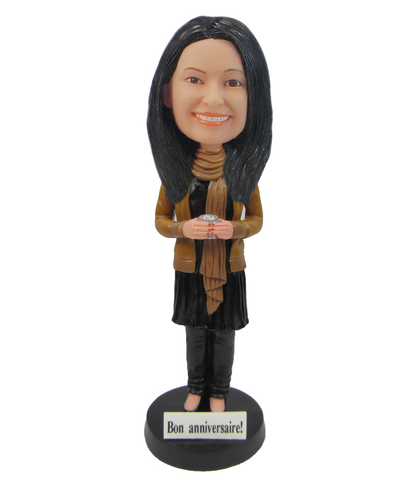 Female wearing coat bobblehads customized bobbleheads F63