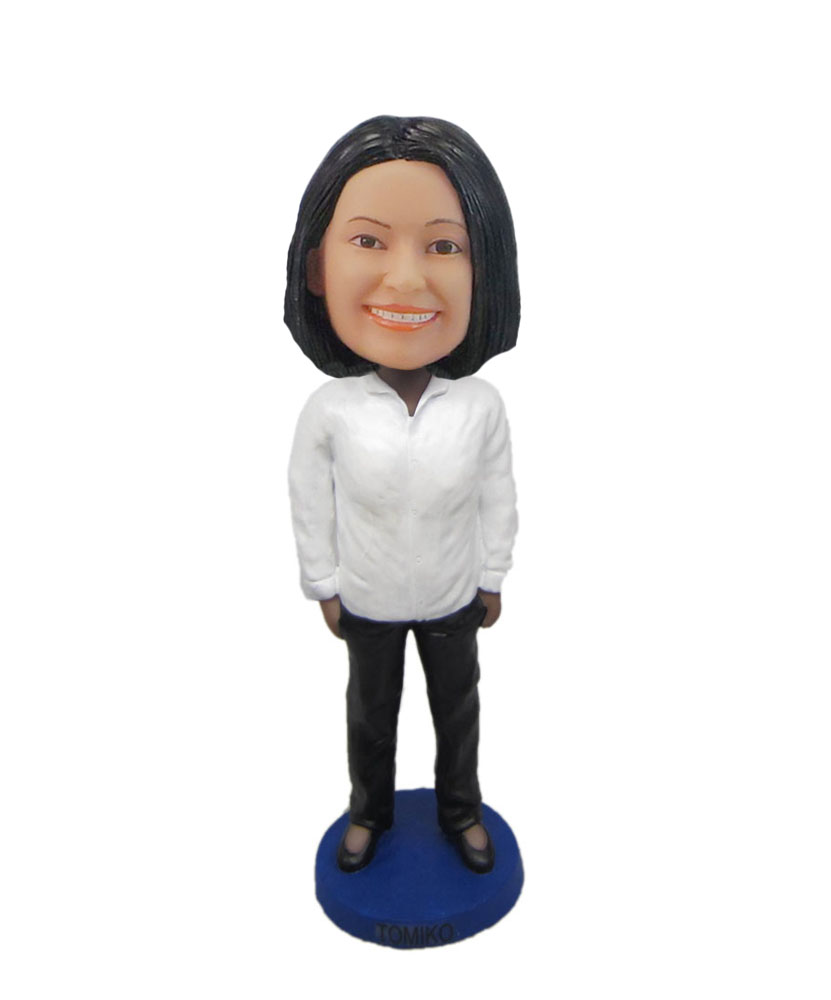 Woman in jeans with white shirt bobblehead F12