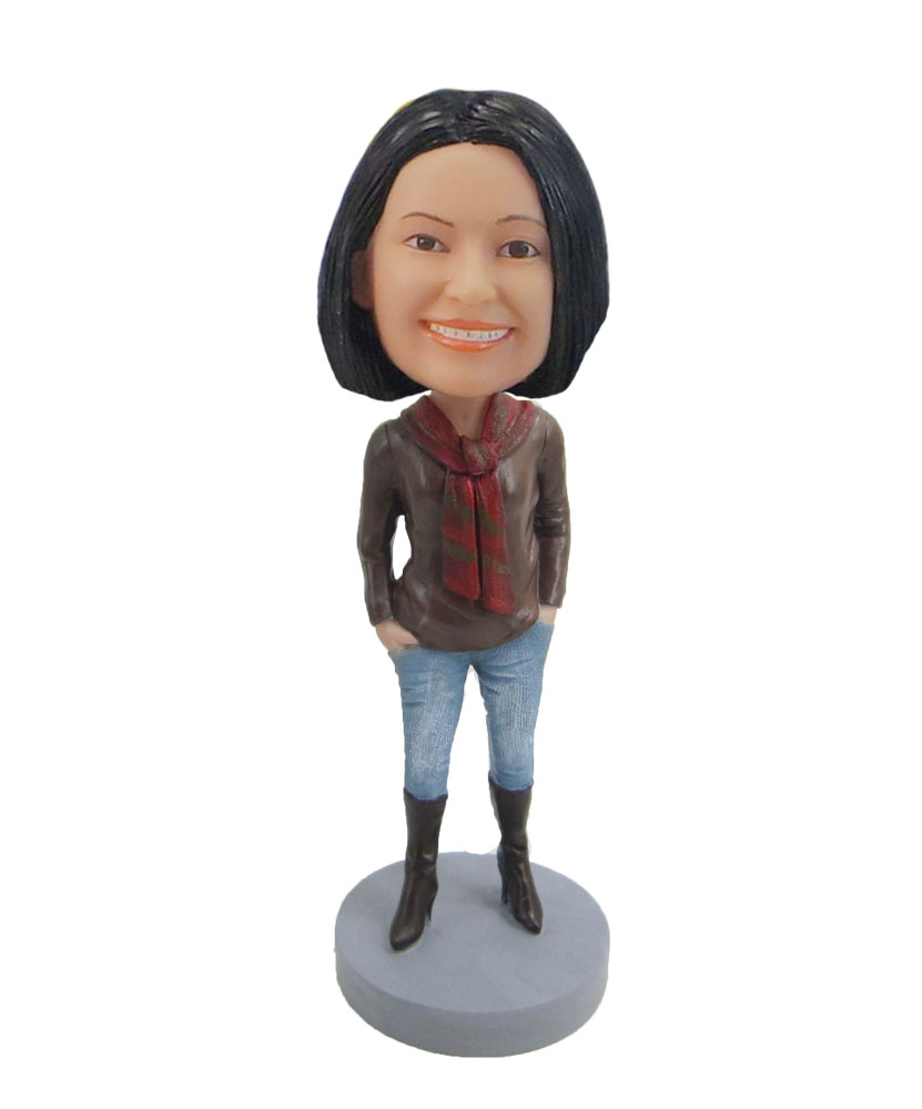 Female with scarf personalized bobblehead dolls F80