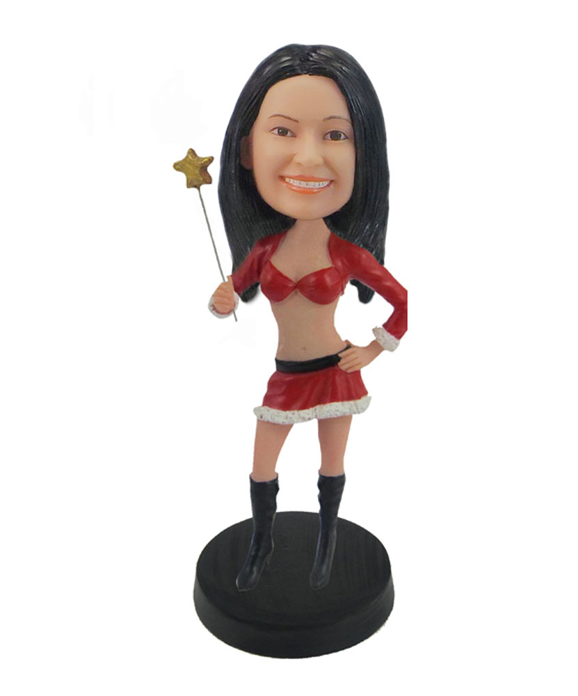 Sexy Cheerleader Christmas girl with Star magic wand bobblehead F83