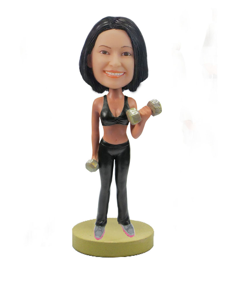 Female holding kettlebell Fitness girl bobblehead F87