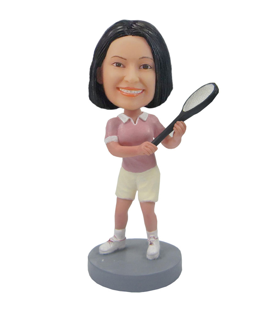 Female happy Tennis player sports bobblehead doll F93