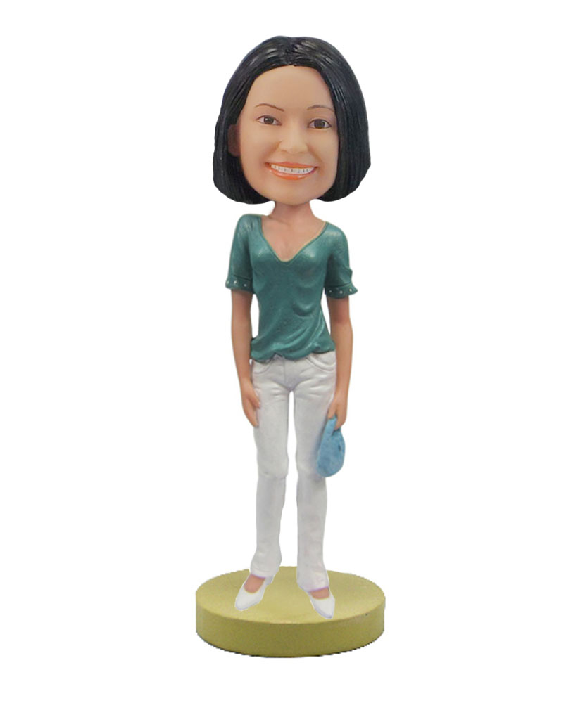 Housewife wearing green T-shirt White pants bobblehead F95