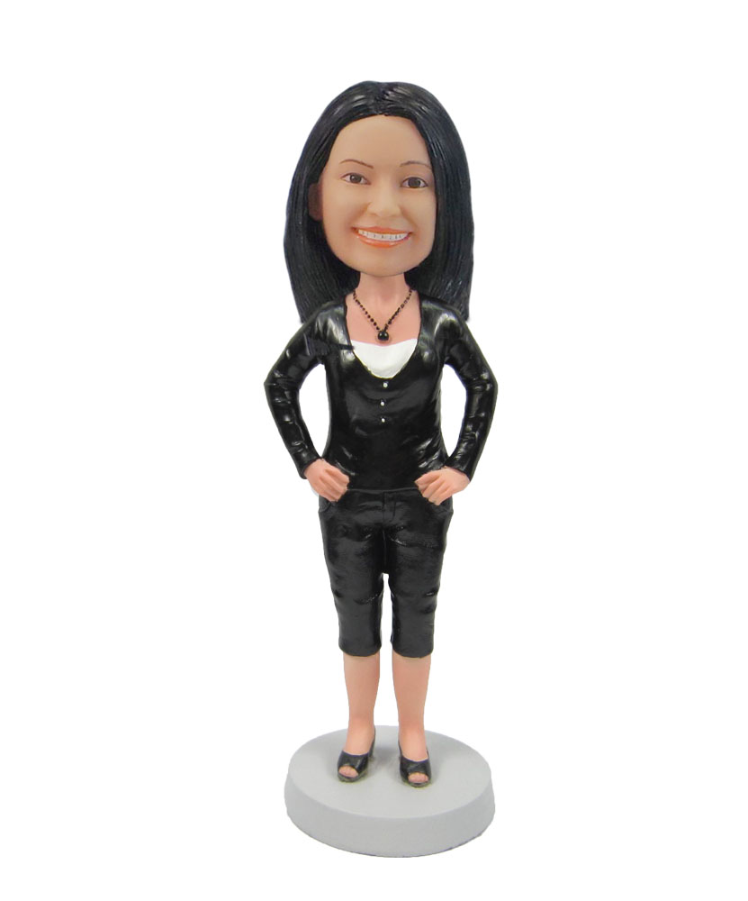 woman in black with arms akimbo custom bobblehead F99