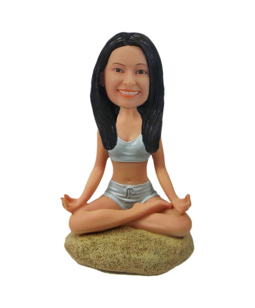 Beach Yoga Woman Sitting in yoga pose bobblehead Doll F100