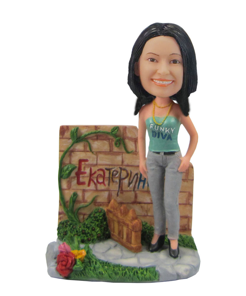 Custom Female Punk girl standing in the garden bobble head mask F33