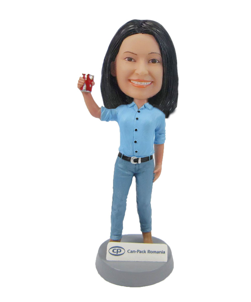 Female jeans and blue shirt bobblehead F111