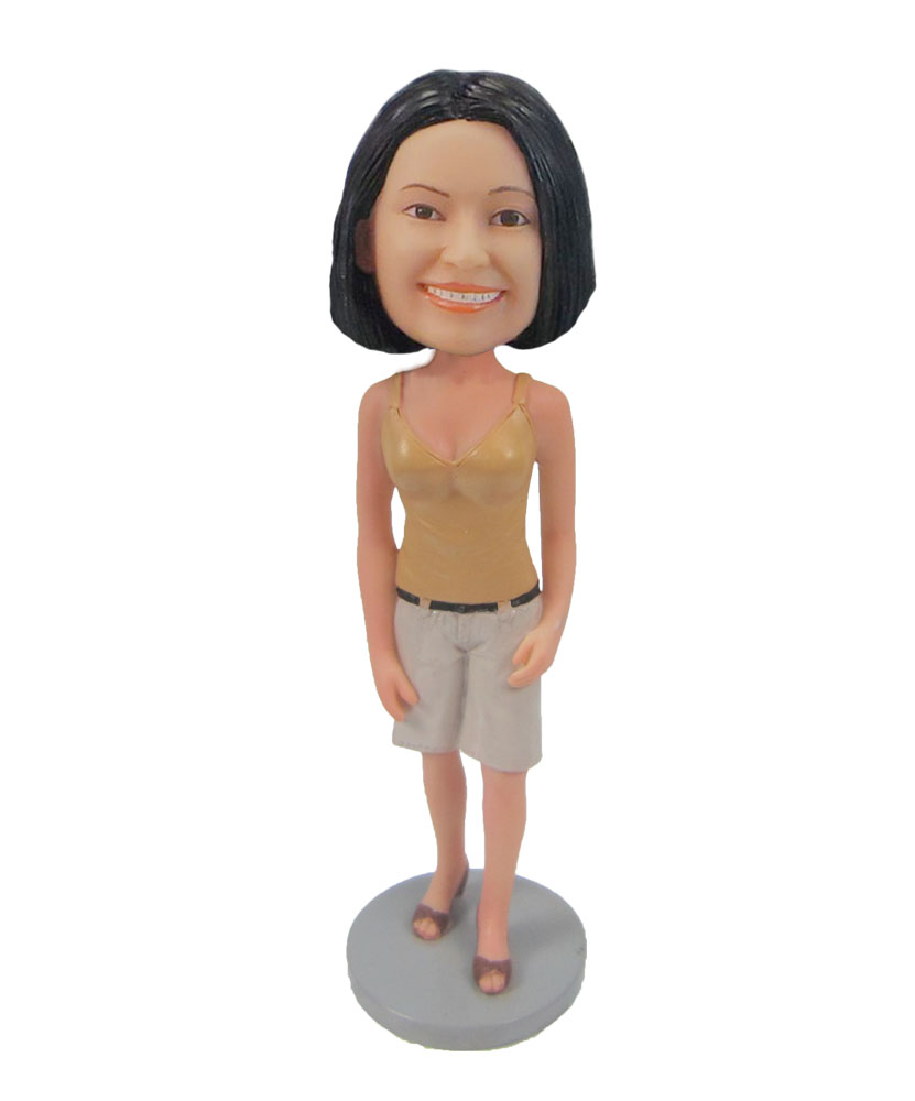 Casual female in vest Retro girl bobblehead F112