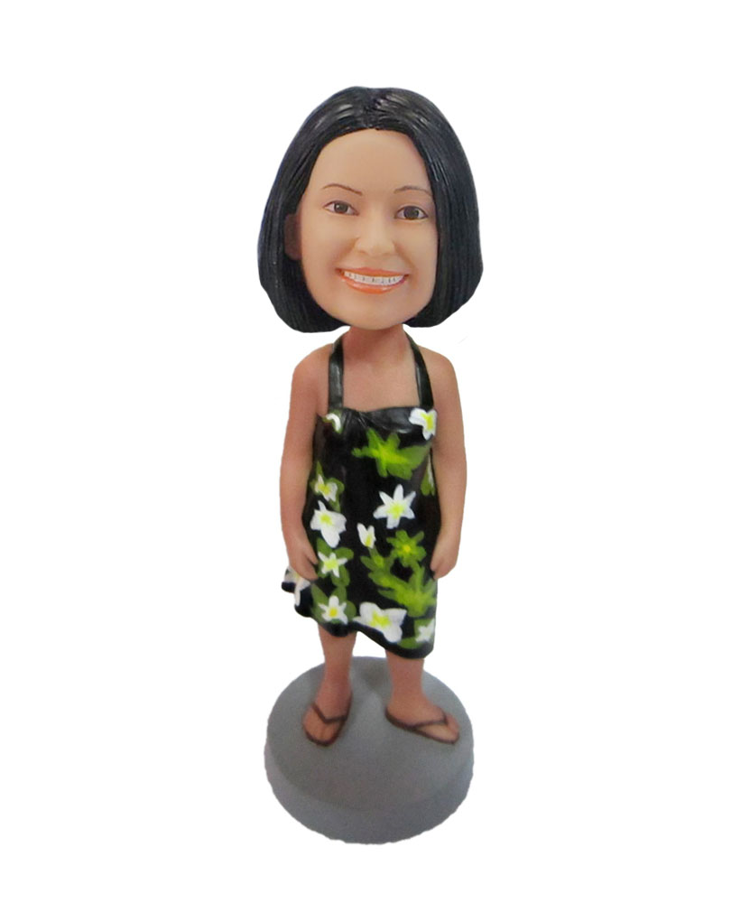 Custom bobblehead best gift for mother Woman wearing a flower pattern dress F118