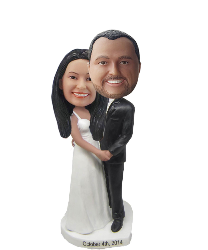 Arms Around Bride Wedding Couple bobblehead Doll W701