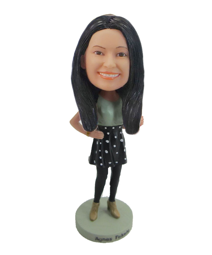 Mordern woman in dress Hands akimbo bobblehead F60