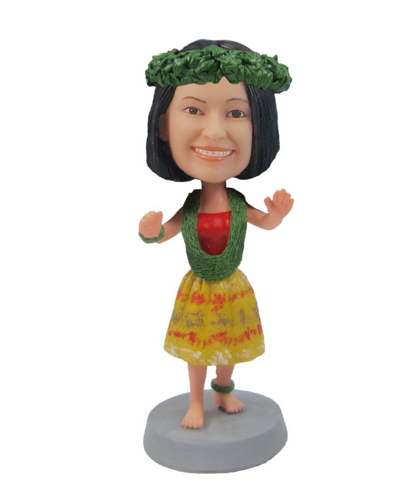 Girl in straw hat Hawaiian Hula Dance bobblehead doll F106