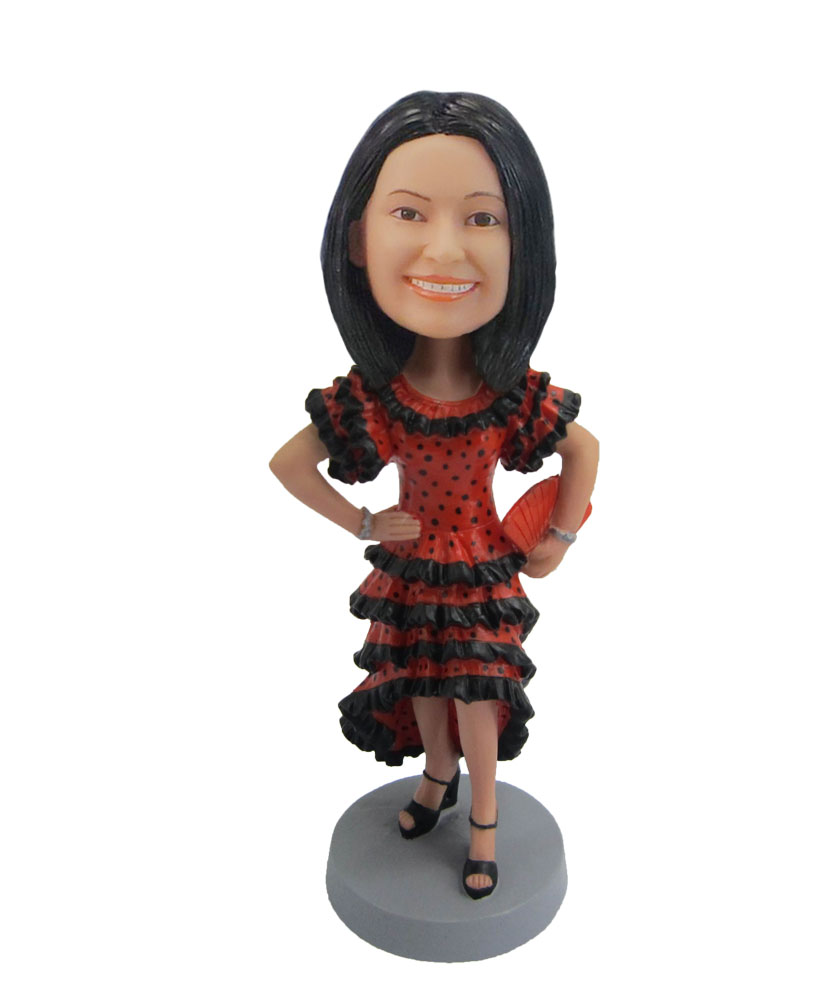 Female hot paso doble in red dress bobblehead F107