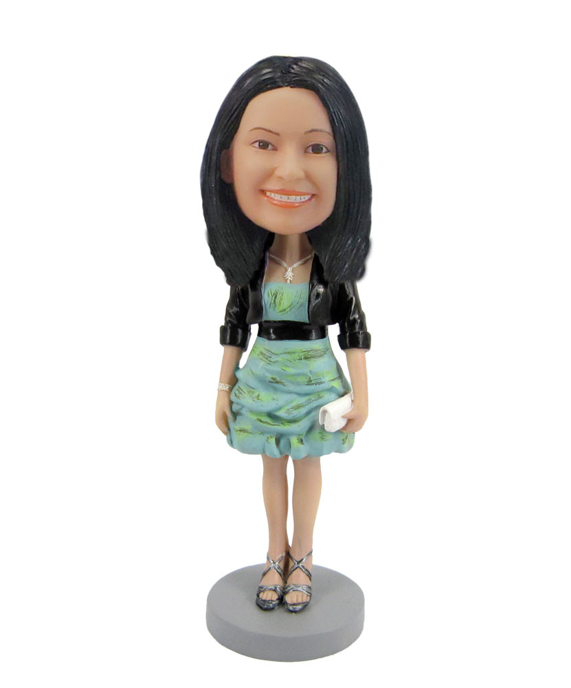 Girl bobblehead in summer style dress Dating dress up F116