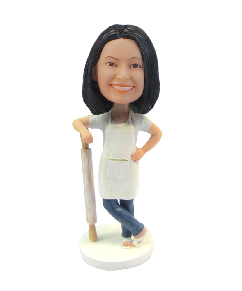 Female baker with rolling custom bobblehead F123