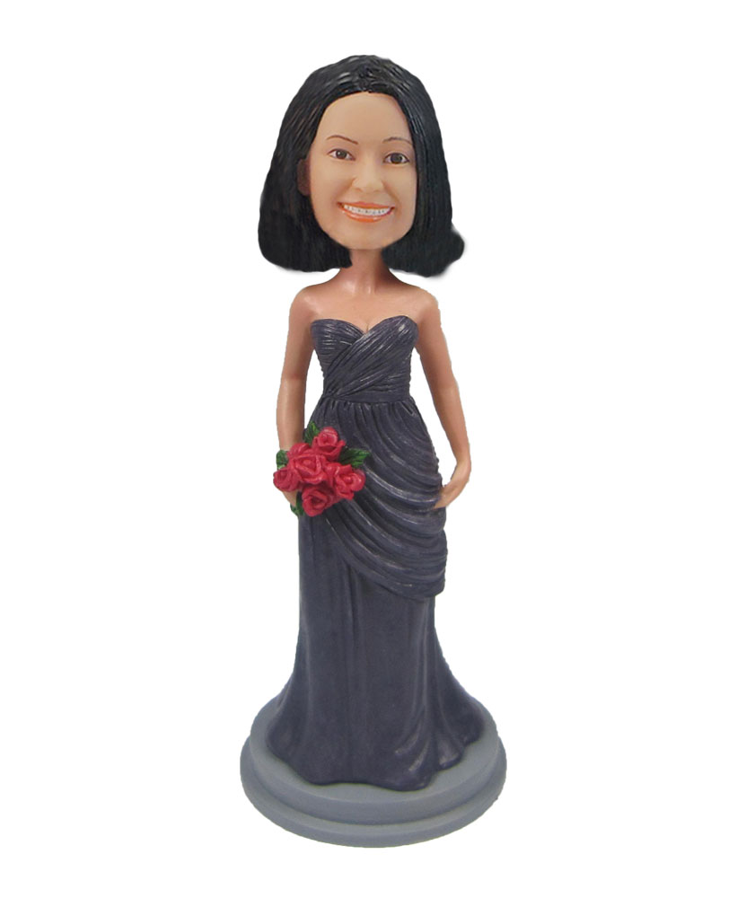 Summer dress woman evening party elegant dress bobblehead doll F134