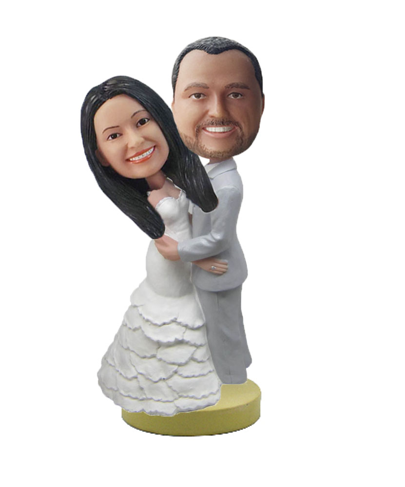 Grey Suit Groom Wedding Couple bobbleheads W487