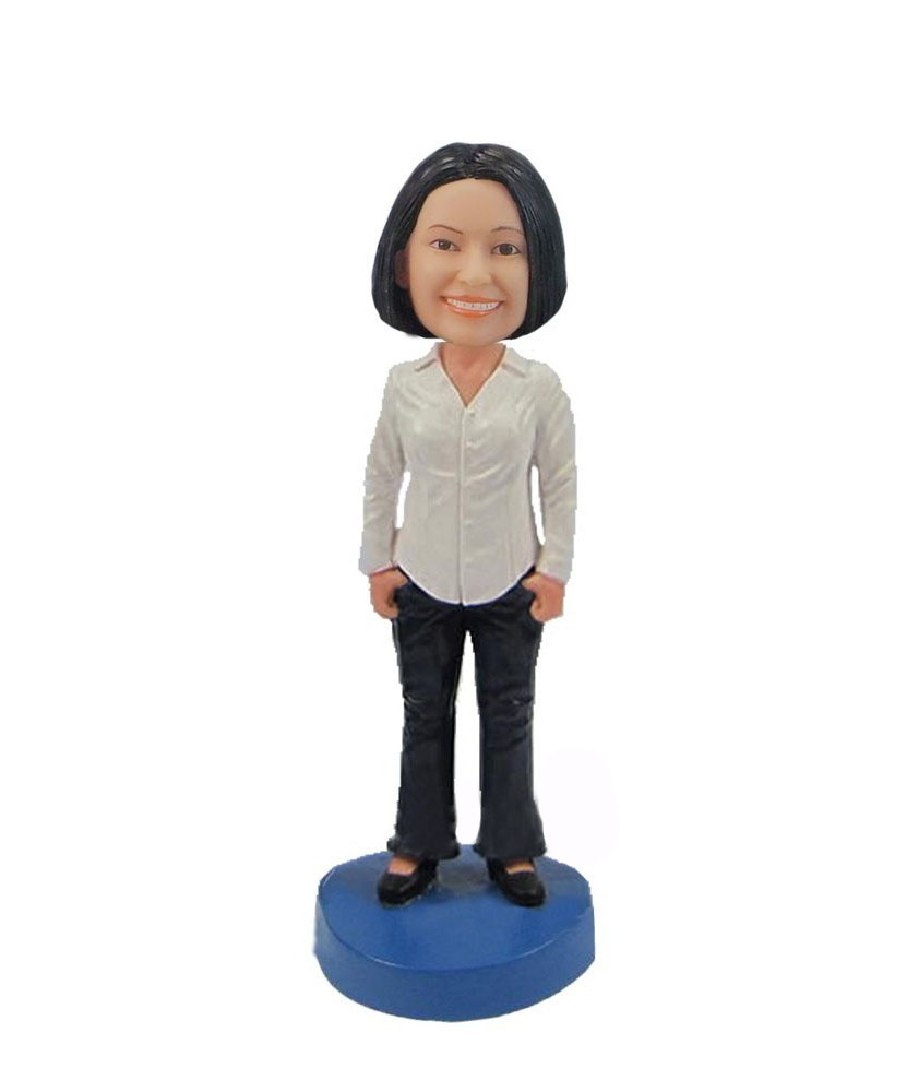 Female in White shirt office worker bobblehead F686