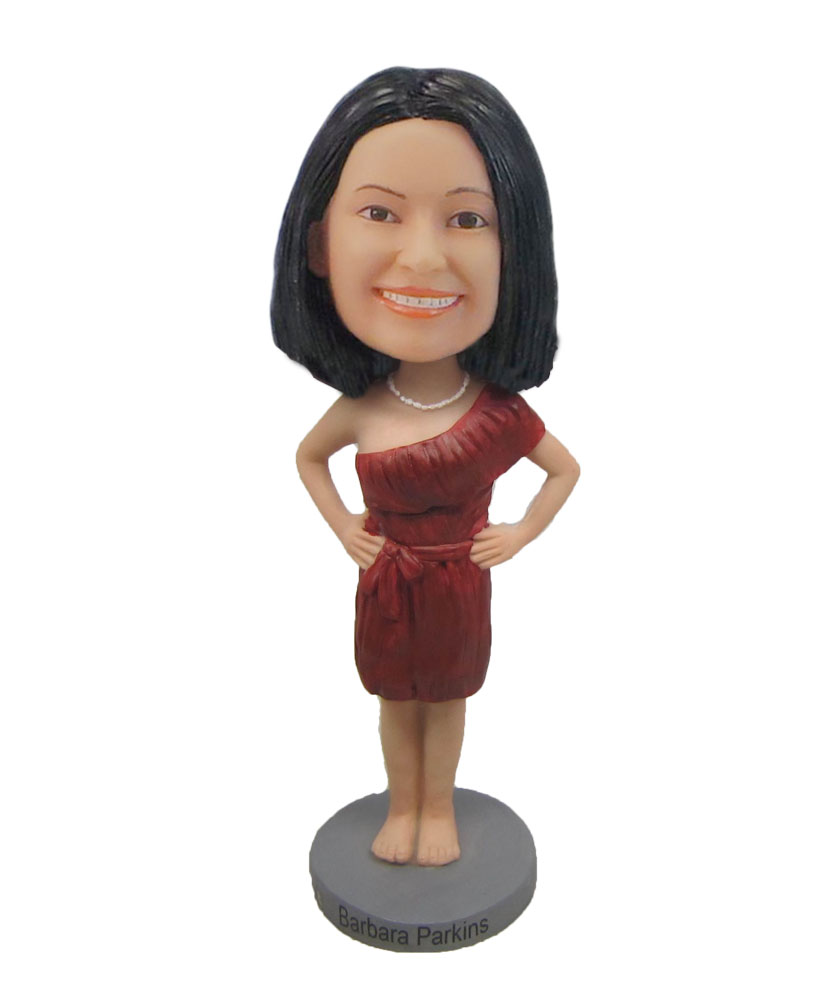 Female in Red elegant dress bobbleheads doll F727