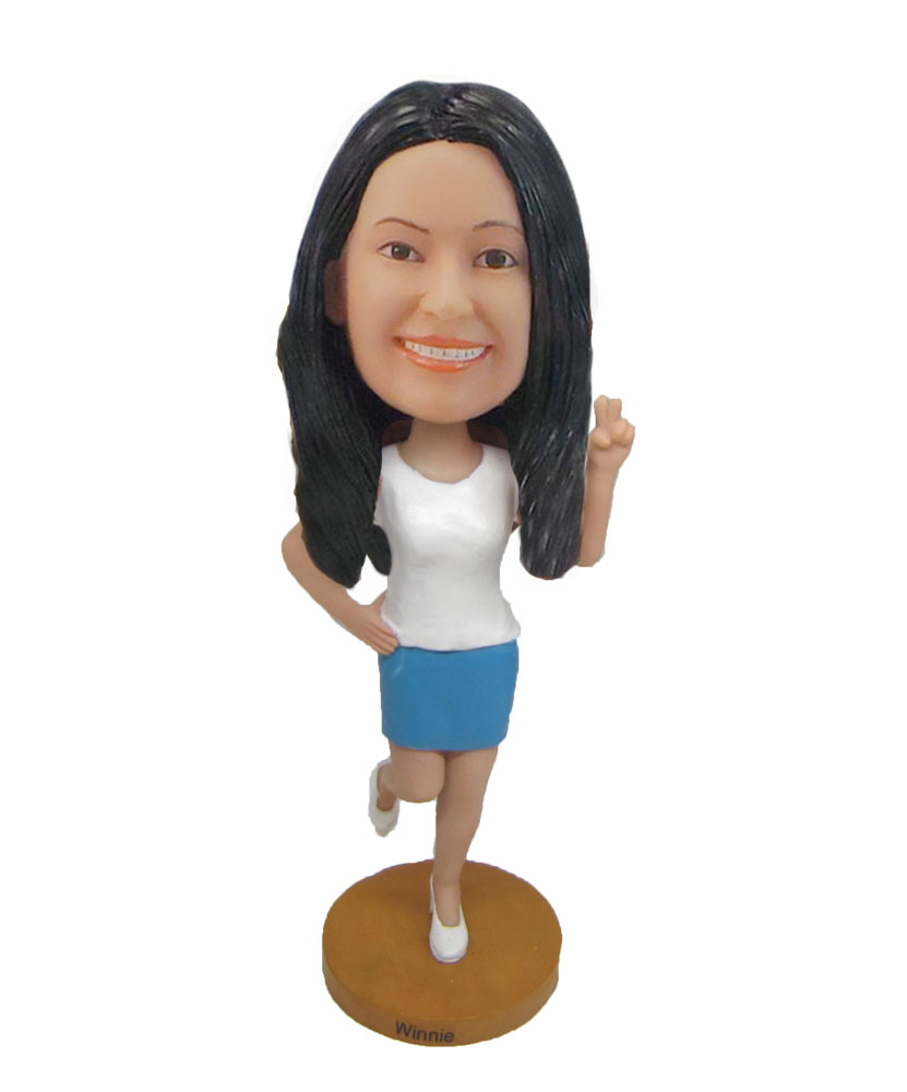 Lively girl V gesture female bobble head F728