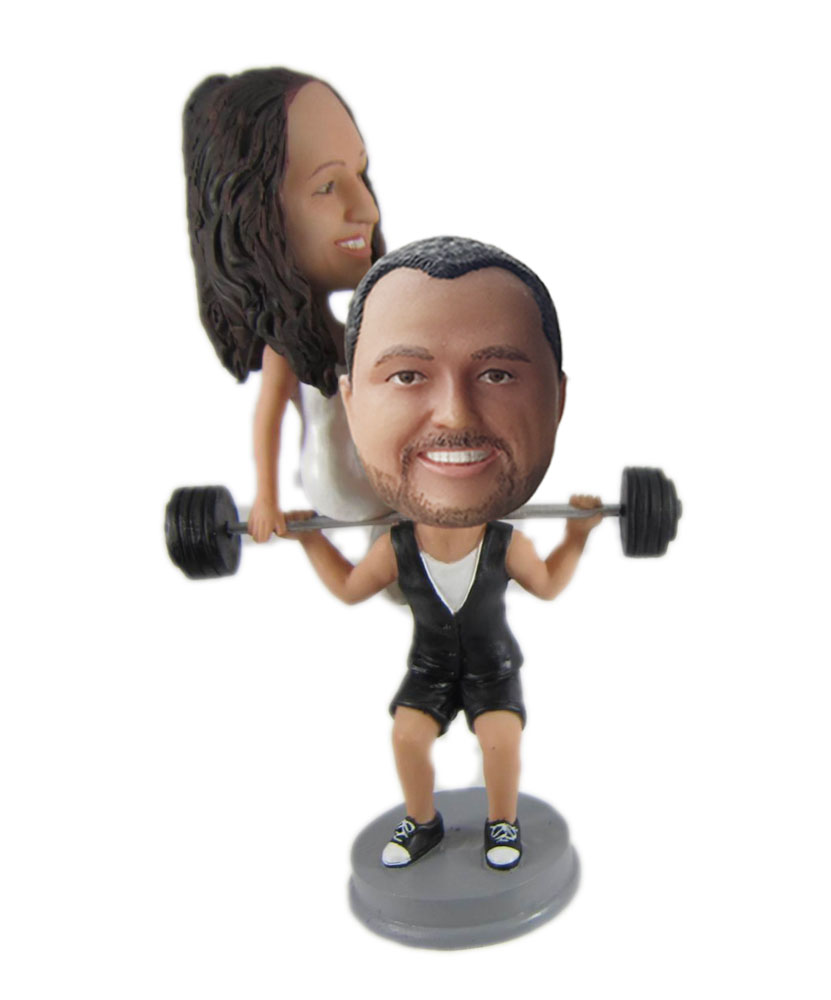 Bride and Groom Weight Lifting wedding bobbleheads W1034