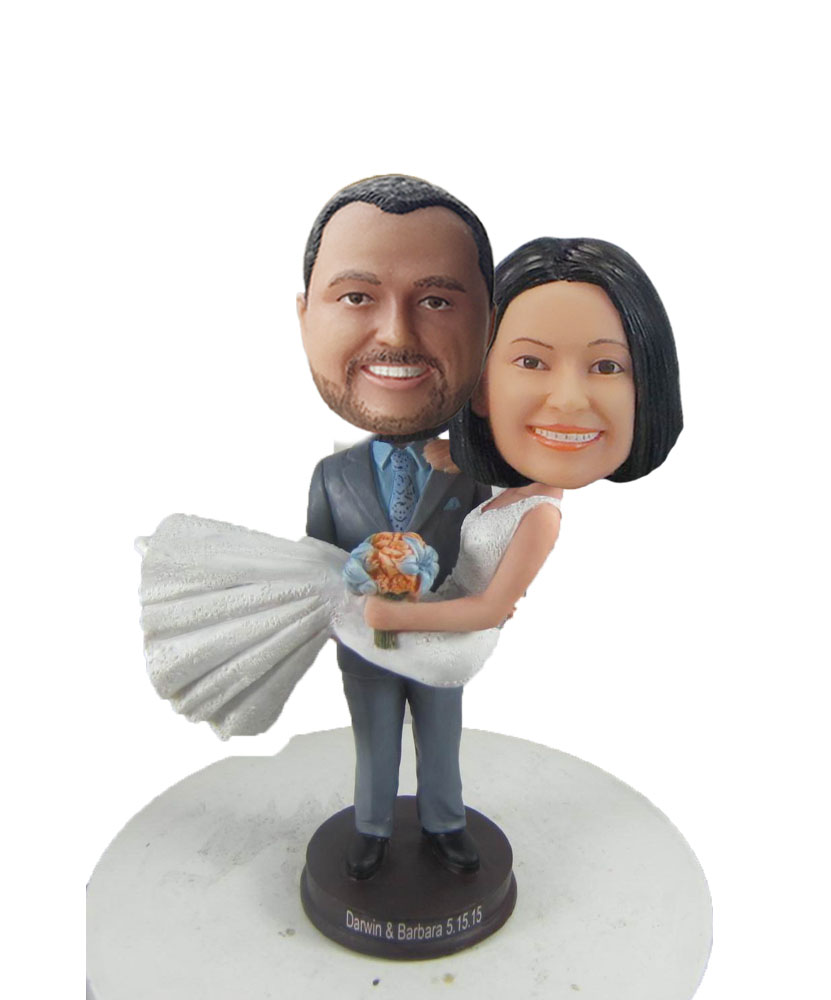 Grey Suit Groom Wedding Couple bobblehead Doll W1050