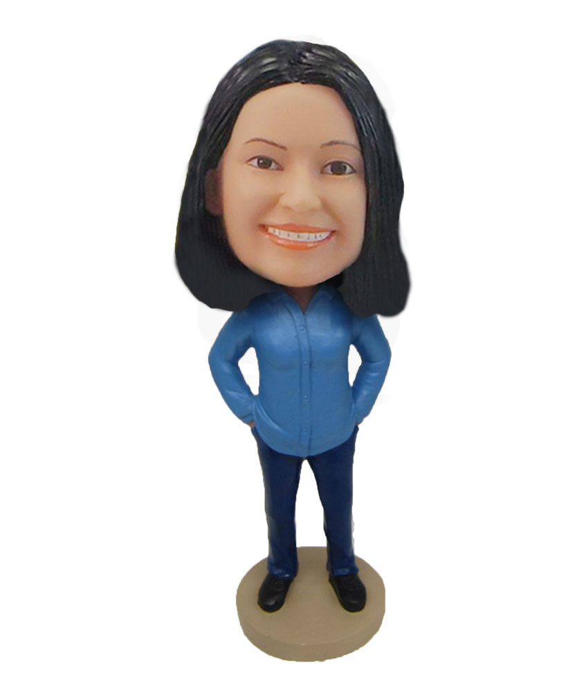 Blue suit woman personalized cheap bobble head F813