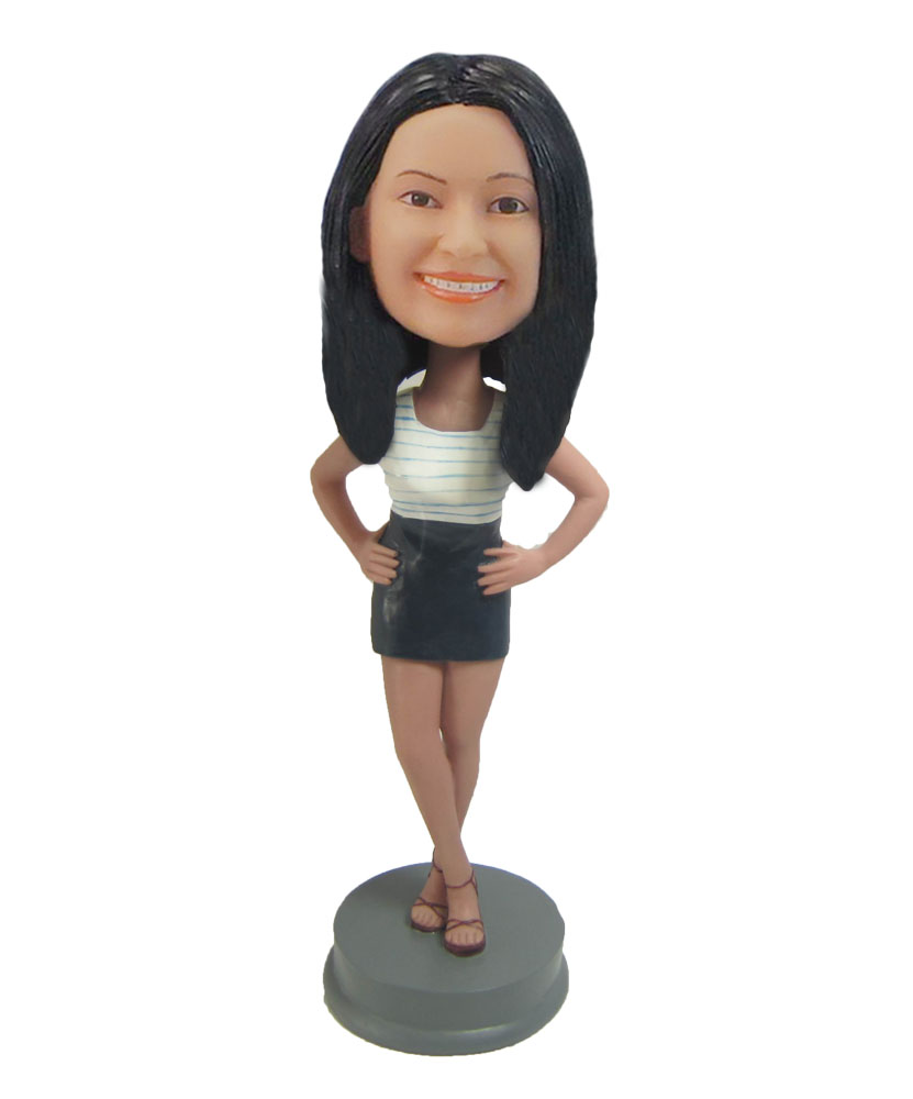 Female doll Lively Girl in Black skirt bobblehead F829