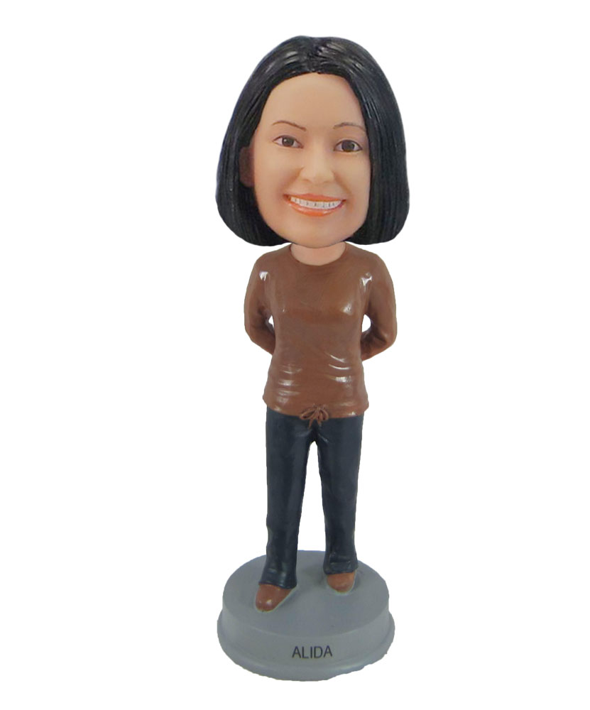 Casual style female grandmother bobblehead doll F869