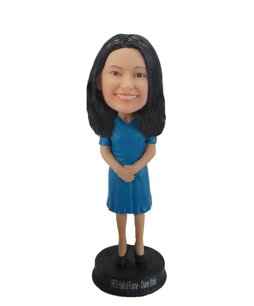 Female in blue petticoat bobblehead doll F984