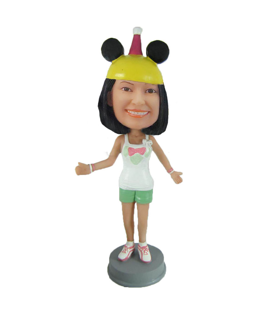 Girl wearing a Mickey hat Disneyland custom bobbleheads F1002