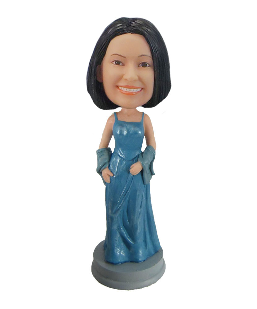 Female in elegant light blue gown feminine dream girl bobblehad F1016