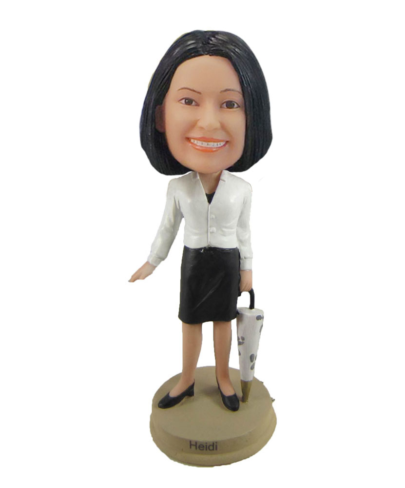 office Lady bobblehead holding umbrella F1059