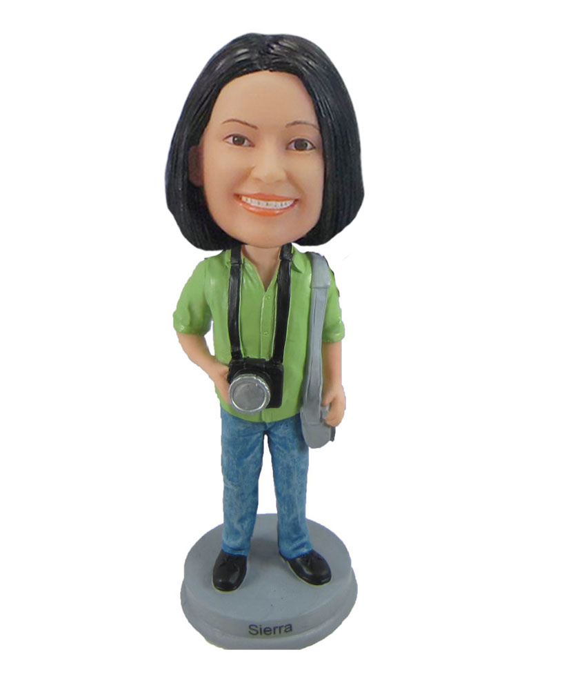 Female with camera Female photographer bobblehead doll F1085