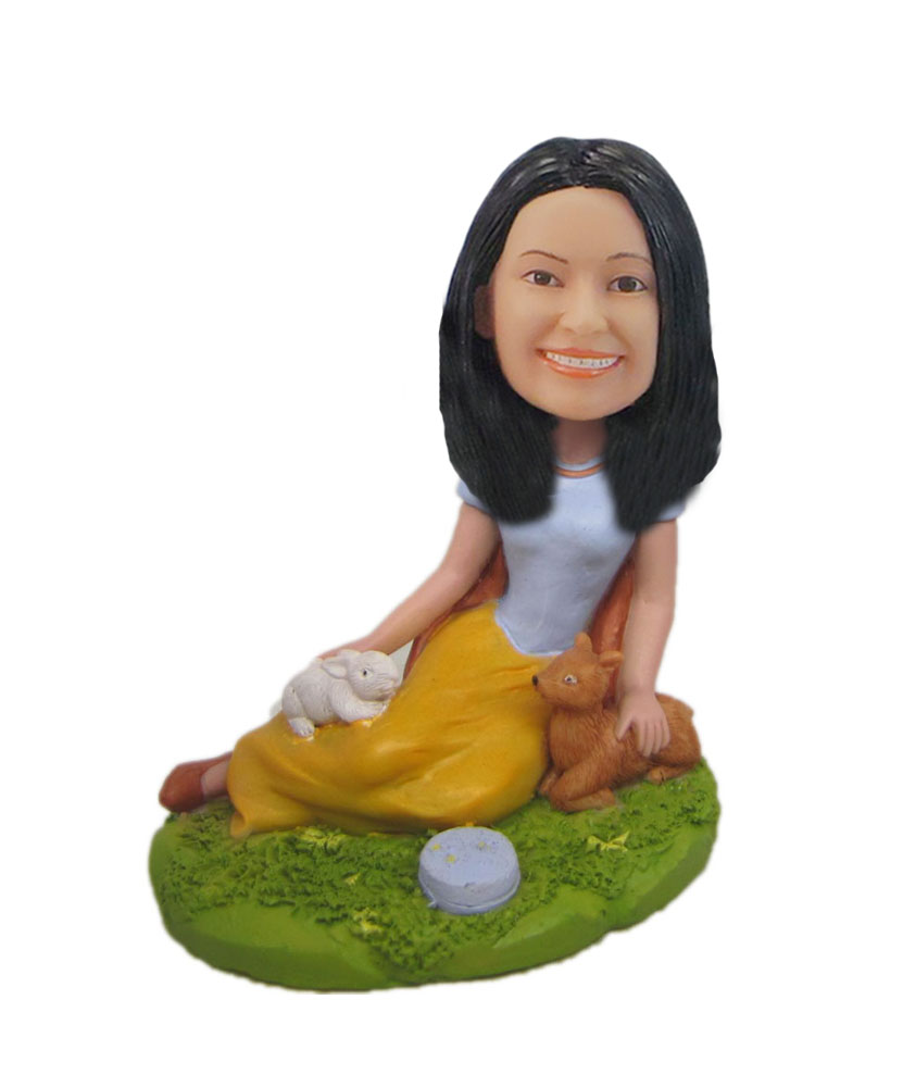 Woman with pets custom bobblehead Forest princess doll F5162