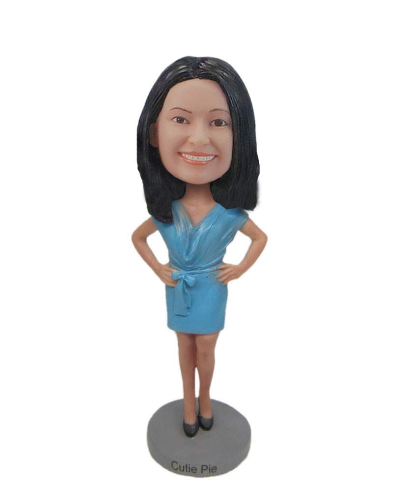 customized bobblehead light blue dress gift for sister F7052